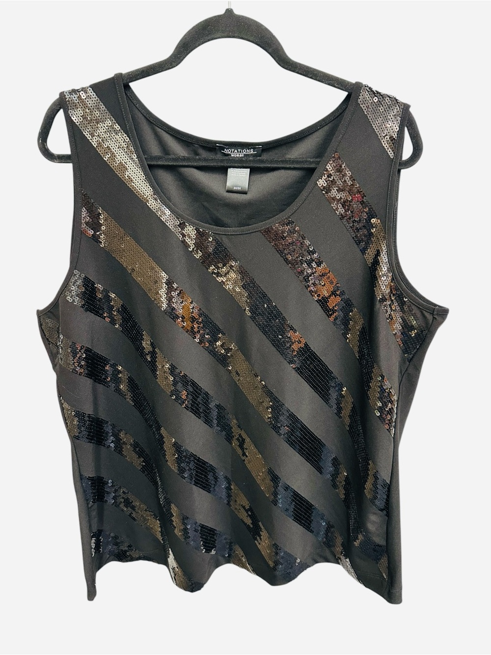 Notations black sleeveless top with diagonal sequined stripes Size 3X